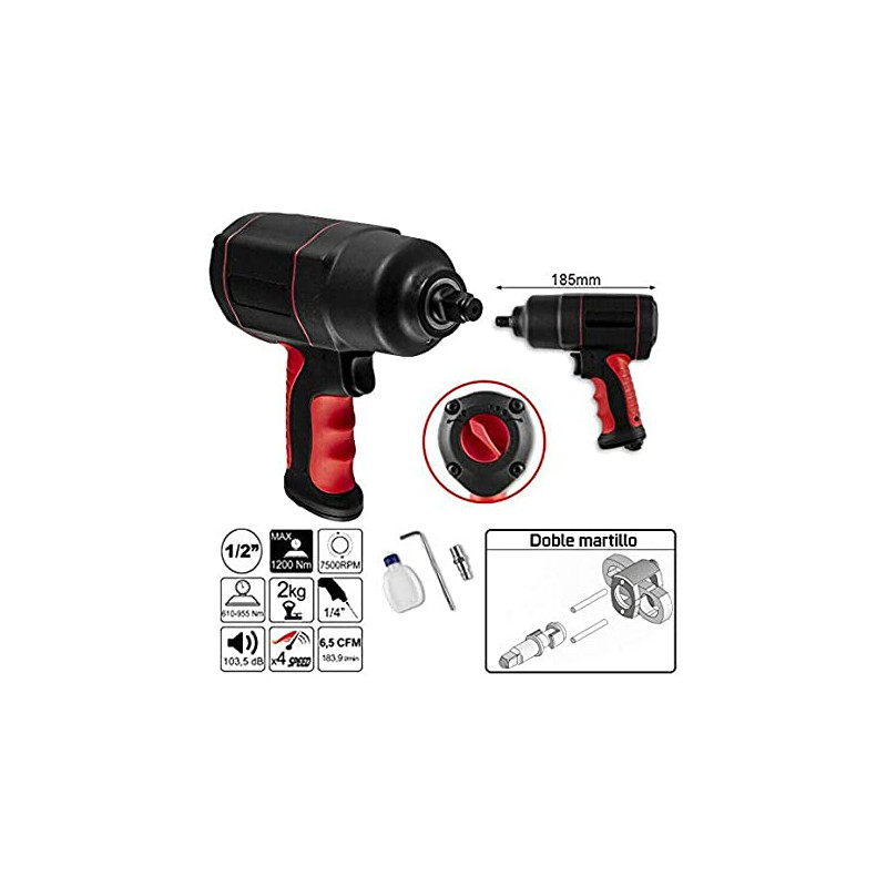 PISTOLA DE IMPACTO NEUMATICA 1/2" 1200NM ALTA POTENCIA