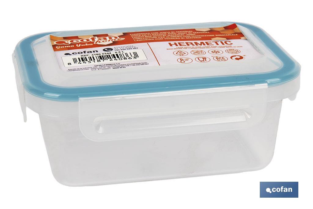 FIAMBRERA AZUL RECTANGULAR CON JUNTA BI-MATERIA MODELO YUBA 1,4 L (PACK: 1 UDS)